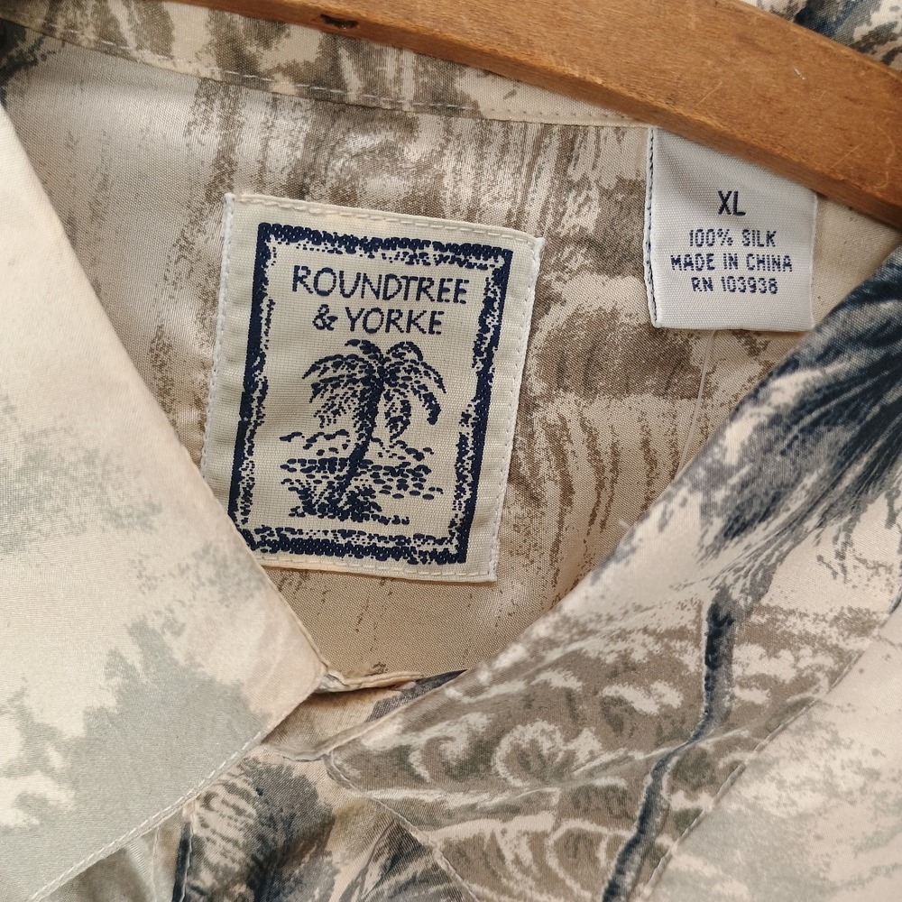 Roundtree Yorke Men's XL Short Sleeve Shirt Silk Hawaiian Button Green - Picture 3 of 6